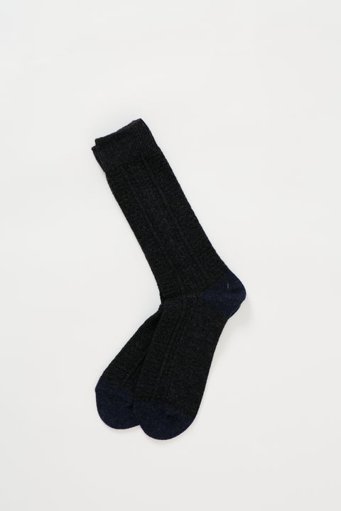 Wool Cashmere Links Combi Crew Charcoal