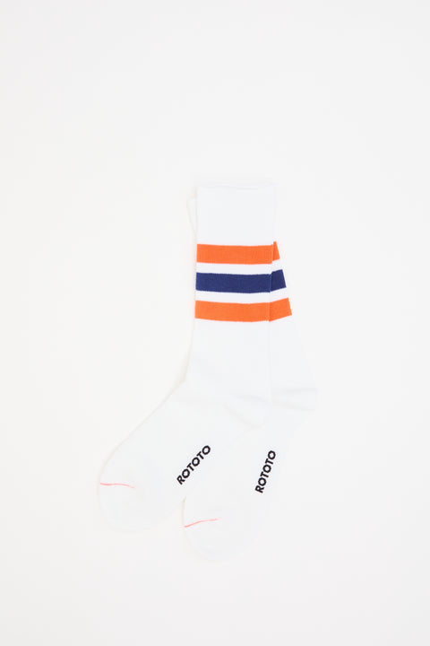 Fine Pile Striped Crew Socks White/Orange/Blue