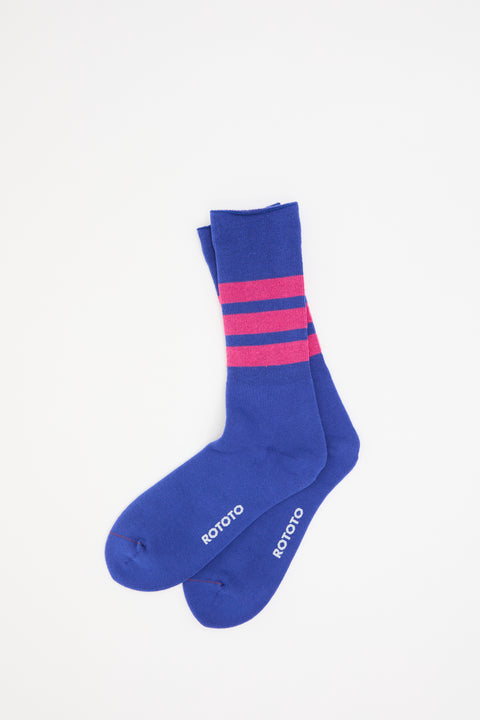 Fine Pile Striped Crew Socks Blue/Pink