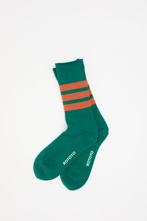 Fine Pile Striped Crew Socks Green/Orange
