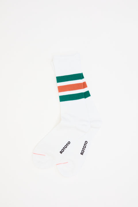 Fine Pile Striped Crew Socks White/Green/Orange