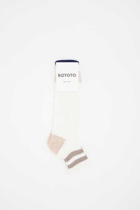 Linen Organic Cotton Ribbed Ankle Socks Greyge Stripe
