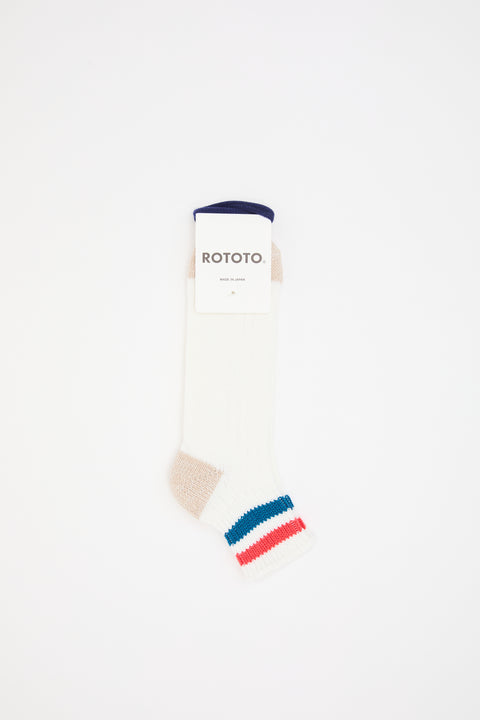 Linen Organic Cotton Ribbed Ankle Socks Red/Blue Stripe
