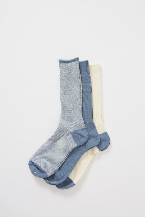 Nep Yarn Rib Crew 3-pack Indigo
