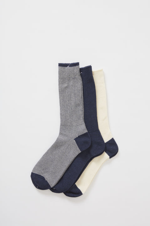 Nep Yarn Rib Crew 3-pack Navy